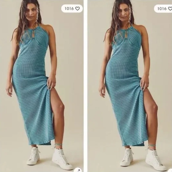 Free People Dresses & Skirts - NWOT Free People Terra Striped Ribbed Halter Maxi Dress Z558